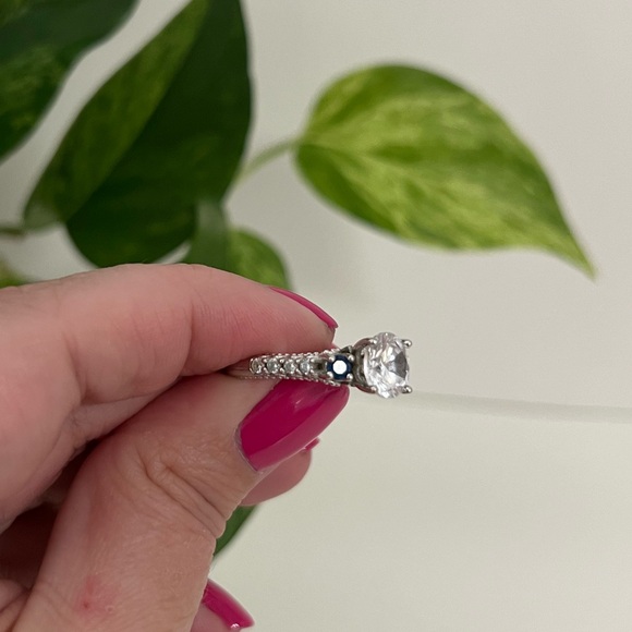 Sterling Silver Cubic Zirconia & Blue Sapphire Filigree Ring, Size 5.5 - Picture 15 of 16